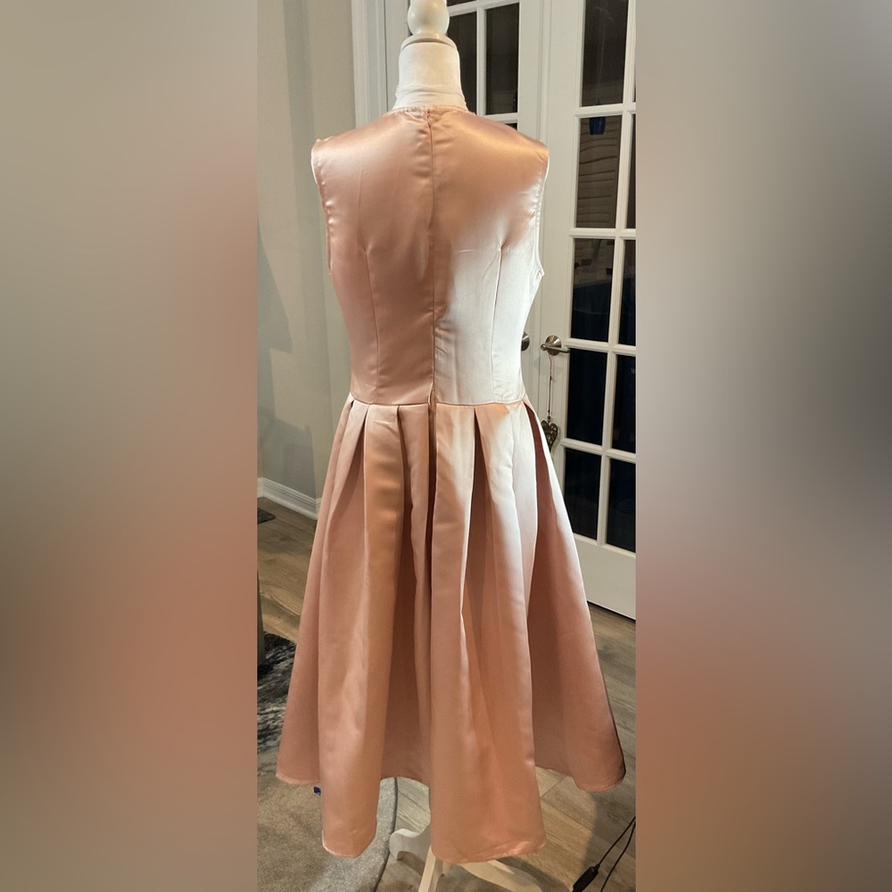 NWT Cider Pink Satin Sleeveless Bow Front Pleated Midi Dress Size M 🎀 - Picture 10 of 16